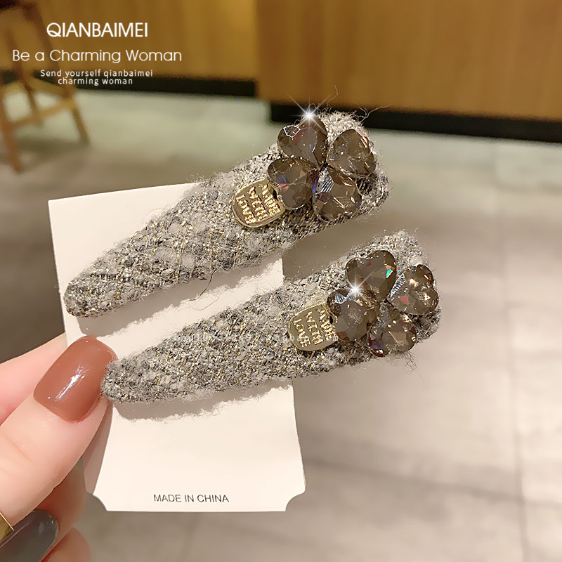 重工闪钻毛呢发夹高级感小香风