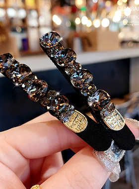 黑色轻奢水钻发夹高级感刘海夹时尚满钻一字夹超闪精致边夹碎发夹