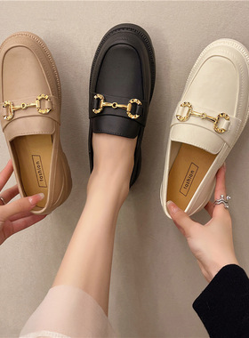 2025新款乐福鞋居家厚底拖鞋女防滑复古小金扣英伦风百搭包头鞋