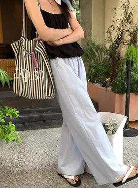 富尔大码定制女装肥妹妹mm慵懒风阔腿夏高腰宽松显瘦遮胯休闲长裤