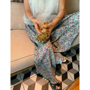 富尔大码定制女装肥妹妹mm碎花百褶阔腿夏高腰宽松显瘦休闲拖地裤