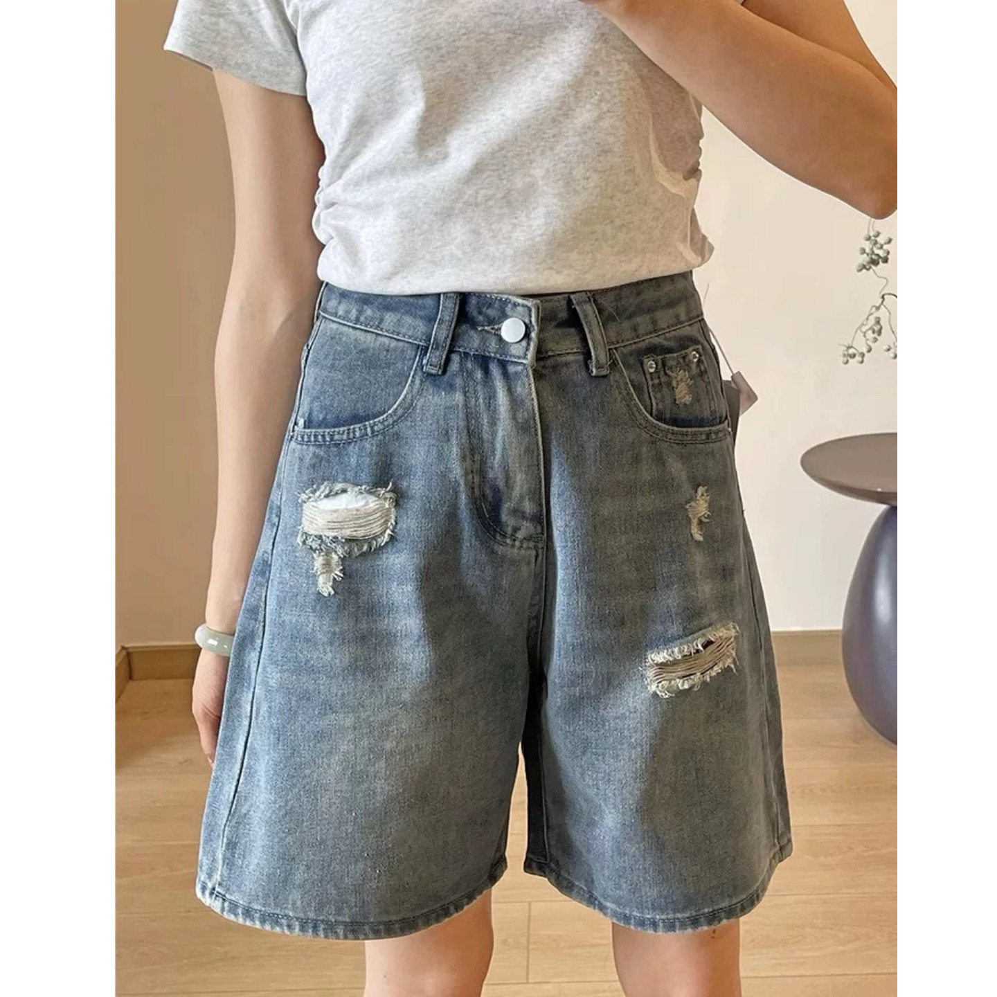 富尔大码定制女装肥妹妹mm复古破洞牛仔短裤夏宽松显瘦a字五分裤,女装/女士精品,大码裤装,淘宝优惠券,粉丝福利购,淘宝优惠卷