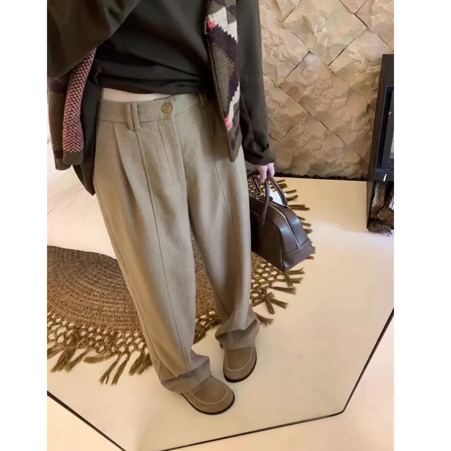 富尔大码定制女装微胖mm垂感毛呢阔腿秋冬高腰宽松显瘦休闲拖地裤