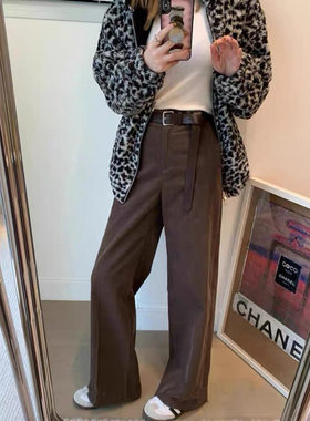 富尔大码定制女装肥妹妹加厚灯芯绒阔腿秋冬高腰宽松显瘦休闲长裤
