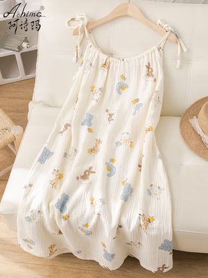吊带睡裙女款2025新款日系卡通小个子双层纯棉纱布睡衣春夏季薄款