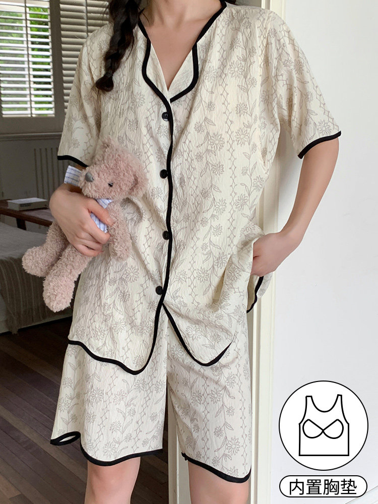 短袖哺乳睡衣带胸垫产后喂奶专用夏天产妇孕妇月子服夏季薄款生产