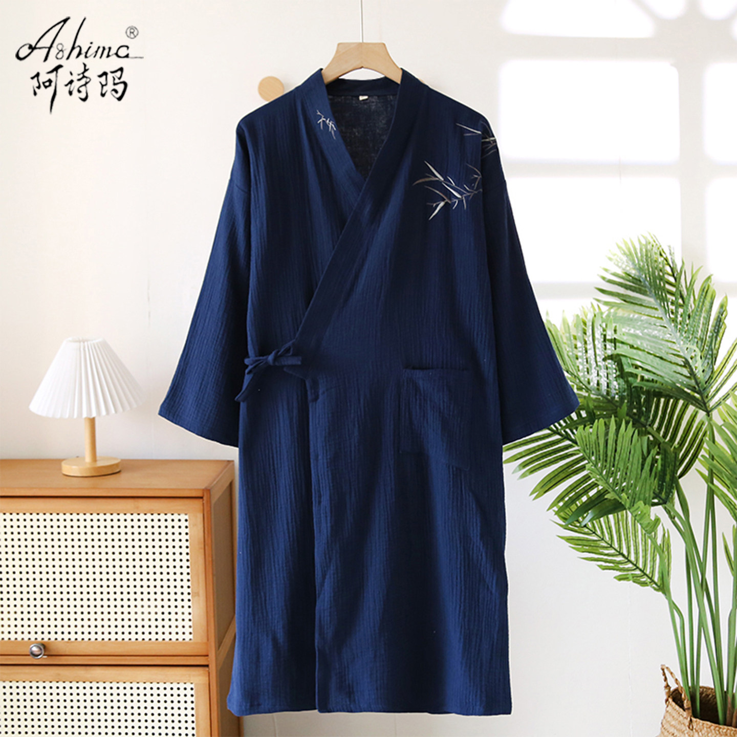 双层纯棉纱布男士睡袍夏季2025新款日式和服长版浴袍棉麻睡衣薄款