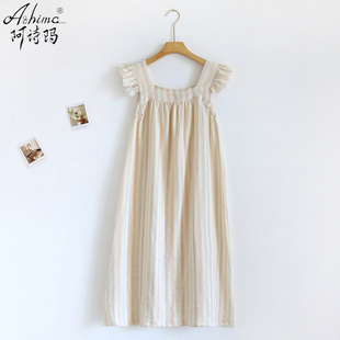 纯棉纱布吊带睡裙女夏季薄款法式甜美可爱公主风婴儿棉麻睡衣夏天