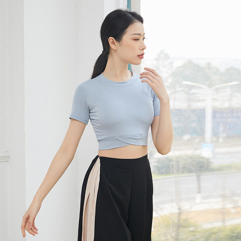 肚皮舞舞蹈服女显瘦长袖上衣现代舞练功服形体训练健身瑜伽服