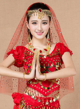 印度舞彩点纱巾头链耳环