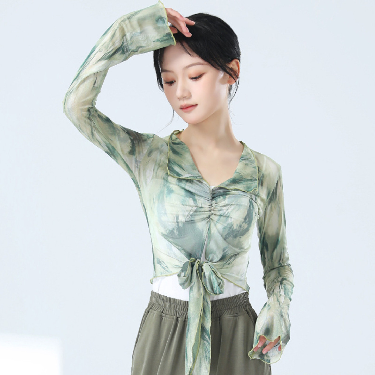 古典舞练功服女罩衫网纱成人防晒舞蹈服练功形体服现代舞瑜伽上衣