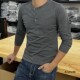 长袖 t恤亨利上衣打底衫 t恤2025热卖 修身 男士 复古长袖 新款 开襟美式