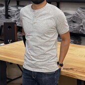 2025年夏季 男 正肩休闲纯色简约百搭亨利衫 亨利领短袖 t恤纯棉修身