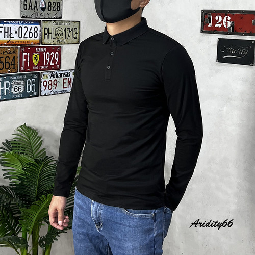 男士休闲长袖翻领修身
