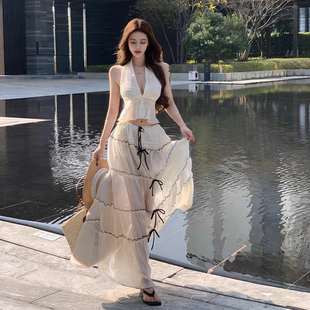 新款比基尼分体泳衣女大长裙子性感女神泳衣三角裤显瘦保守泳装