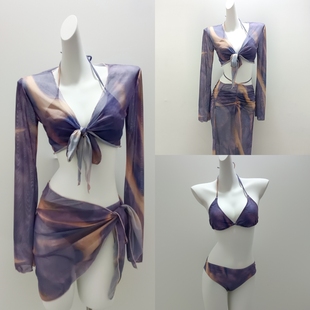 性感泳装 网纱罩衫 显瘦 比基尼长裙四件套分体泳衣女长袖 2025新款