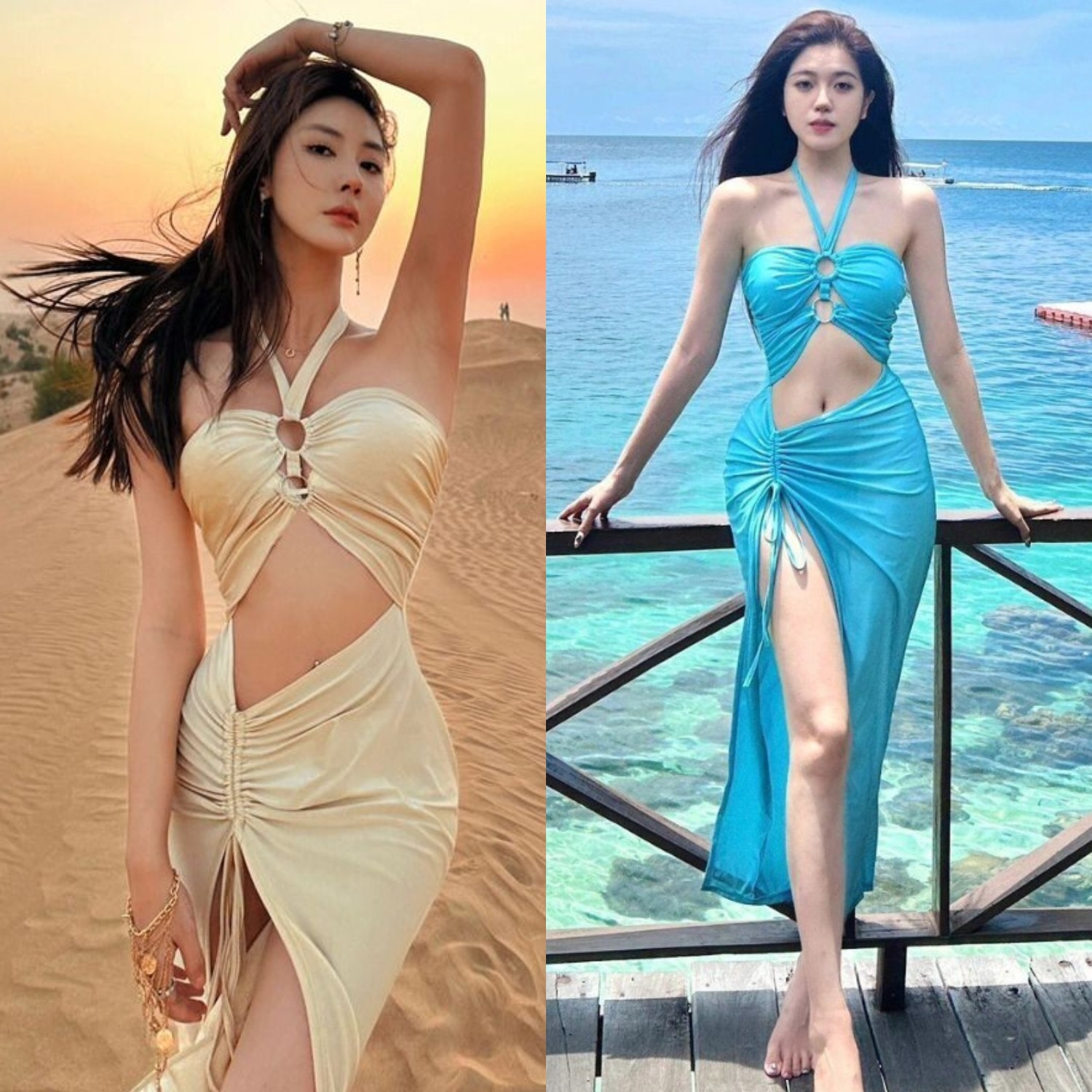 靠海三件套新款性感长裙分体泳衣女款比基尼两件套度假纯欲风泳装