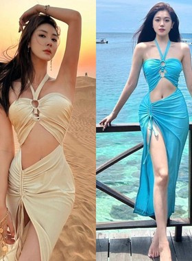 靠海三件套新款性感长裙分体泳衣女款比基尼两件套度假纯欲风泳装