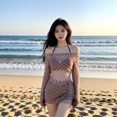 纯欲风遮肚显瘦泳装 新款 罩衫 分体三件套长袖 带胸垫 比基尼泳衣女式