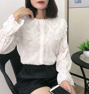 网纱蕾丝打底衫女春秋2022年新款气质超仙内搭娃娃领上衣洋气衬衫