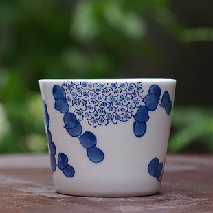 井丘商店小蓝杯系列手绘青花陶瓷水杯咖啡杯猪口杯日式220ml