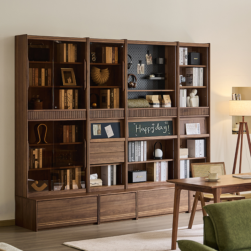 客厅书柜一体整墙组合