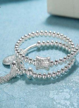 【新品】99纯银手链女学生韩版闺蜜礼物双圈流苏饰品足银手镯