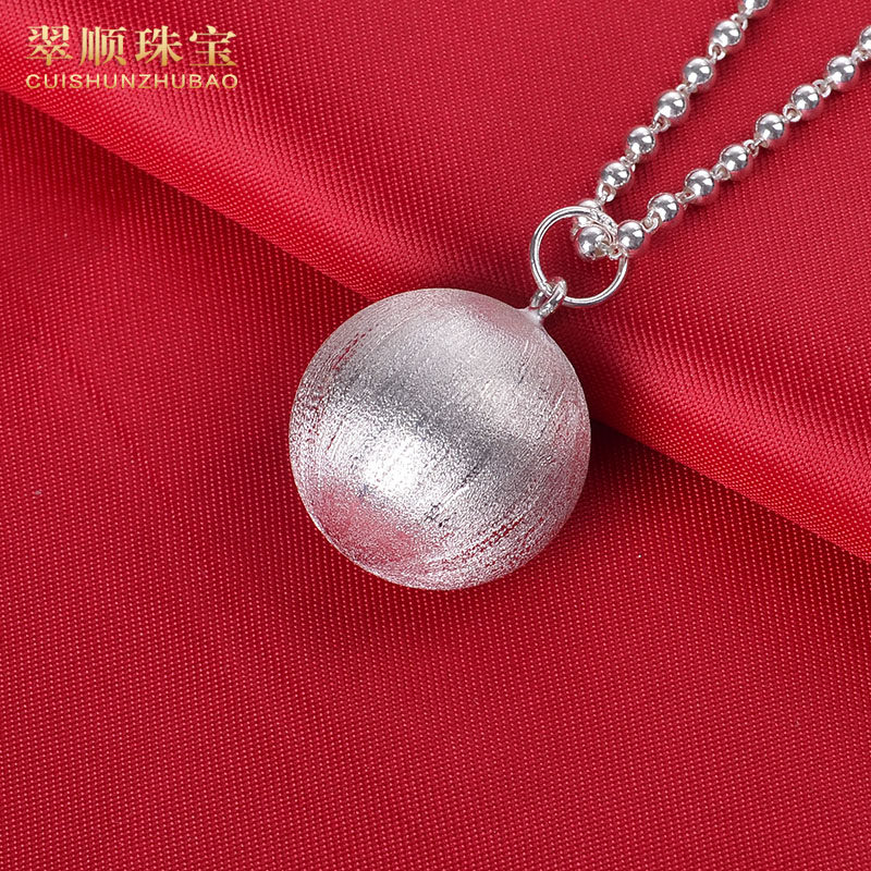 "S990足银日韩简约拉丝圆珠吊坠女款 纯银气质圆珠毛衣链项坠