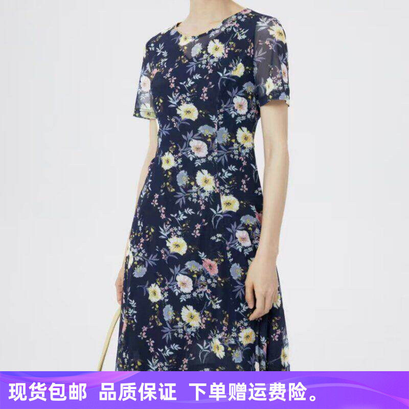 2025夏季新品经典圆领温柔风网纱印花温柔风碎花通勤短袖连衣裙子