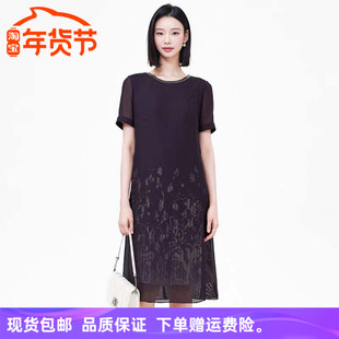 娜家新品2025商场同款时尚简约气质修身显瘦叠映压褶绞综连衣裙子