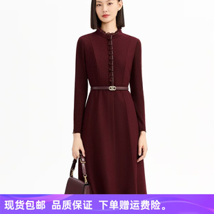 时尚 25秋冬款 娜家商场同款 气质绵羊毛连衣裙NF10674A6 配腰带