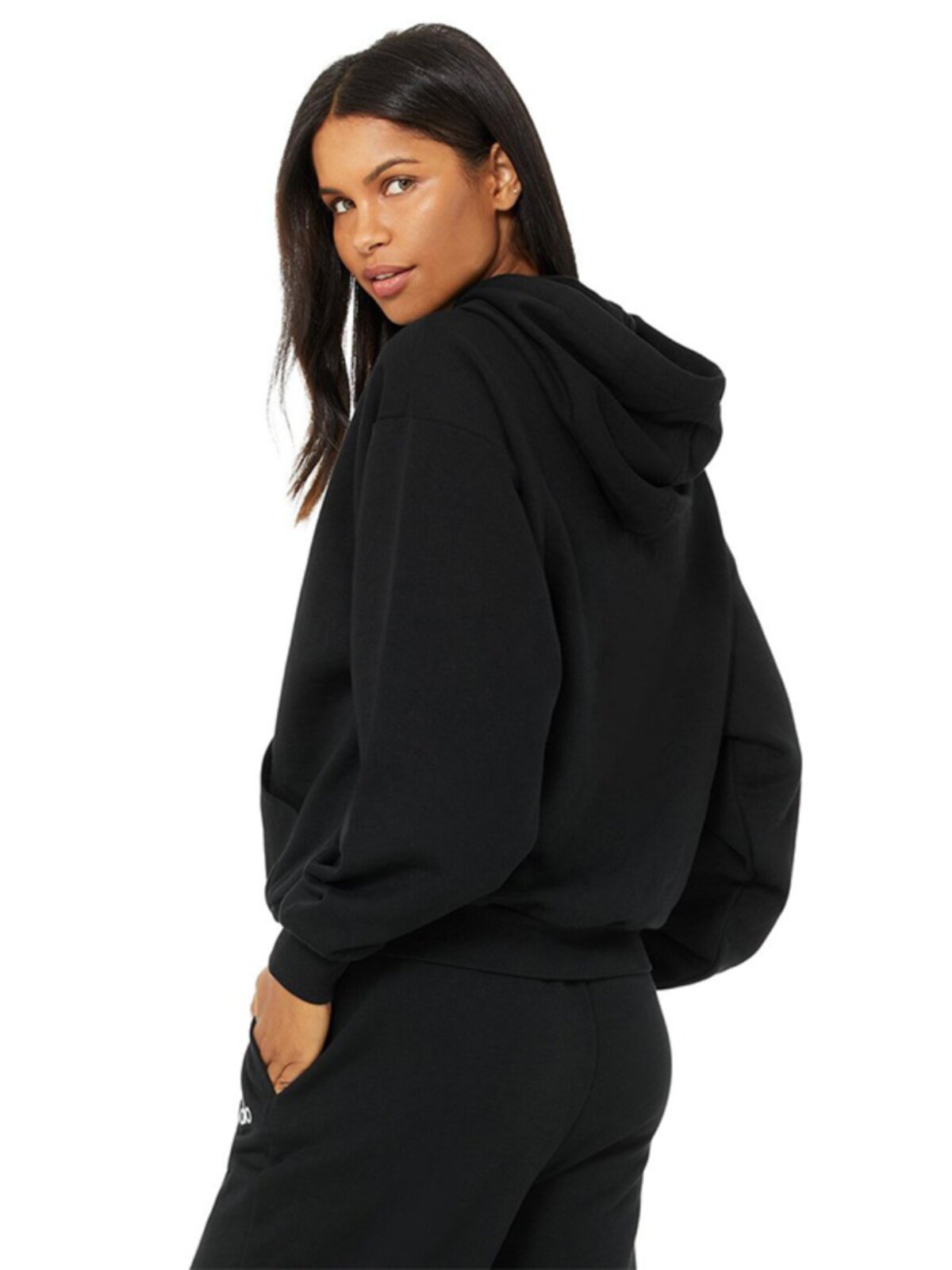 ALO YOGA PLUSHED PULLOVER SWEATSHIRT HOODED LOOSE POCKETS LONG-SLEEVED TOP AUTUMN AND WINTER WOMENS RUNNING CASUAL WEAR