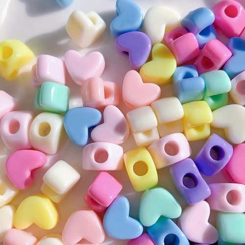 DIY儿童手工串珠编织材料11*8mm彩色爱心形桃心珠子大孔珠子散珠