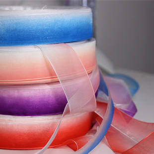 渐变雪纱带丝带蝴蝶结和风花剑菊diy发饰头饰手工材料配件50码