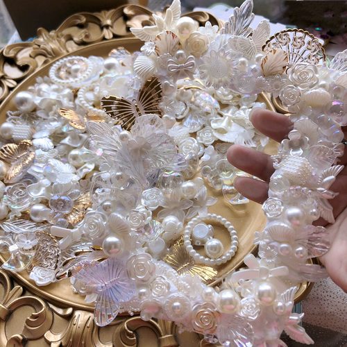 diy奶油胶手机壳改造全身镜巴洛克混款混搭仿珍珠手作发饰品配件