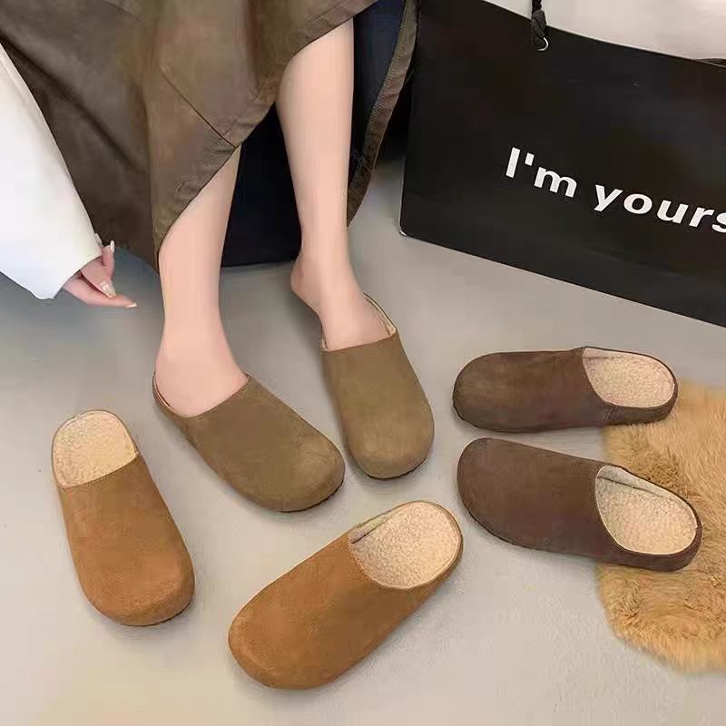 真皮厚底勃肯鞋女鞋子2025新款秋冬一脚蹬博肯豆豆鞋加绒毛毛棉鞋