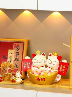 新中式招财猫玄关摆件店铺前台