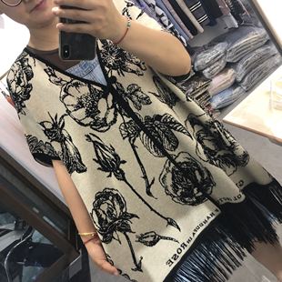 特价清仓欧洲站新款金丝镶嵌提花流苏斗篷式针织毛衣开衫披肩外套