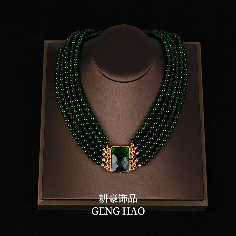 新款个性小众中古夸张绿色水晶琉璃多层叠戴套装项链耳环高级感礼,女装/女士精品,礼服/晚装,淘宝优惠券,粉丝福利购,淘宝优惠卷