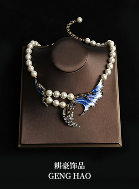 新款个性小众中古饰品蓝色海浪珍