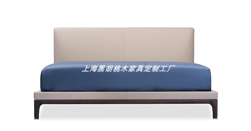 传世黑胡桃木床北欧真皮卧室床