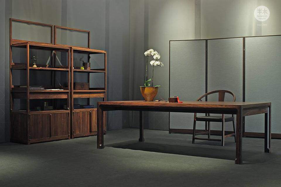 半木家具新中式北美黑胡桃实木榫卯书桌书画禅意画案办公电脑桌