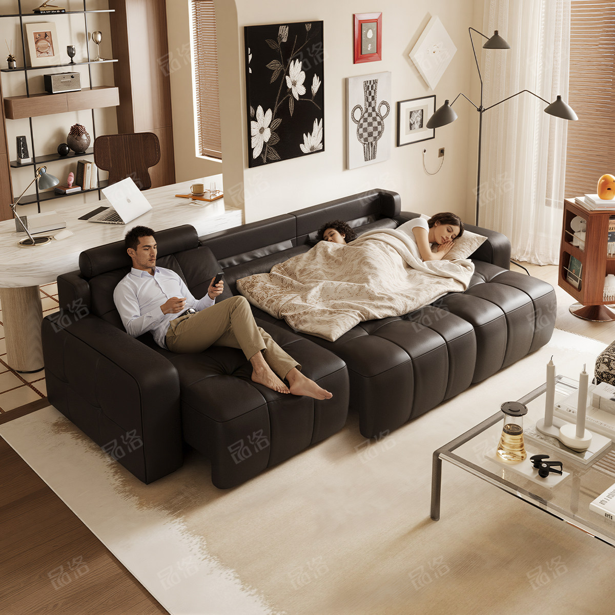 品洛劳伦斯真皮电动沙发家庭影院客厅复古黑色平躺功能沙发床两用,住宅家具,功能沙发,淘宝优惠券,粉丝福利购,淘宝优惠卷