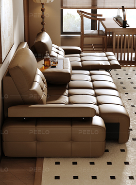 品洛劳伦斯电动真皮伸缩沙发客厅2025新款两用头等太空舱直排组合