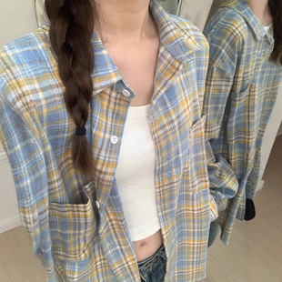 格子条纹百搭宽松显瘦休闲日常衬衣上衣外穿 衬衫 美式 小众设计长袖