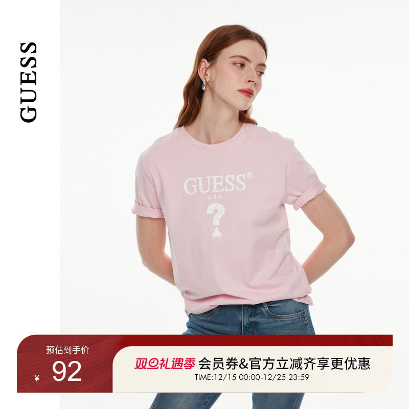 GUESS女士经典简约百搭logo款撞色短袖T恤-YO2K9412K