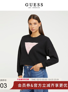 GUESS女士时尚撞色刺绣logo圆领卫衣-W3BQ11K9Z21