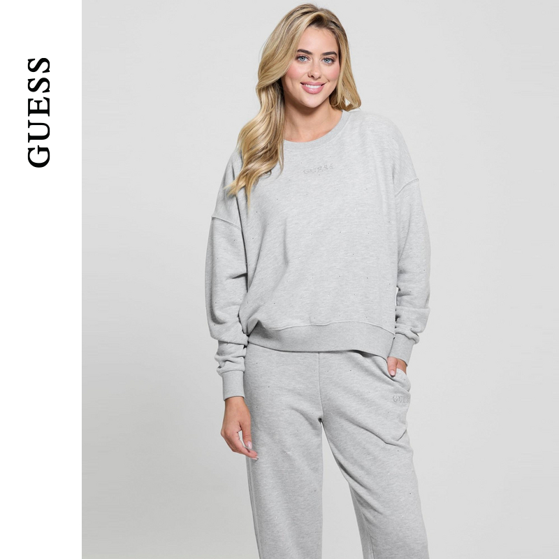 GUESS纯色休闲圆领长袖卫衣