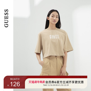 GUESS女士经典 YO6K1482 logo美拉德系简约宽松T恤