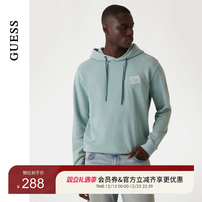 GUESS字母logo长袖连帽针织卫衣